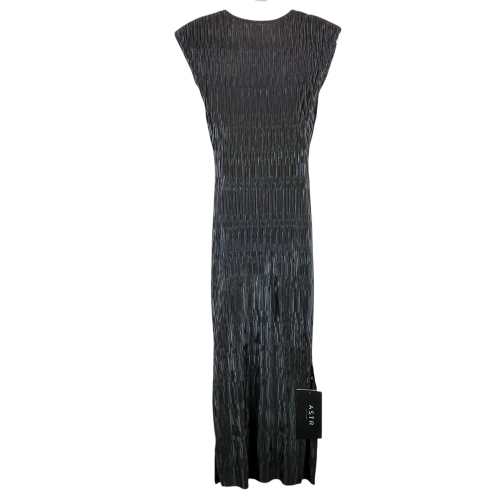 NEW ASTR the LABEL Nyah Satin Plissé Bodycon Dress Black Sz M - Picture 5 of 15